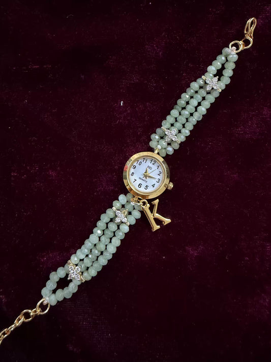 Jade Green Crystal Beaded Affordable Maharani Kundan Watch Design Heritage Bracelet