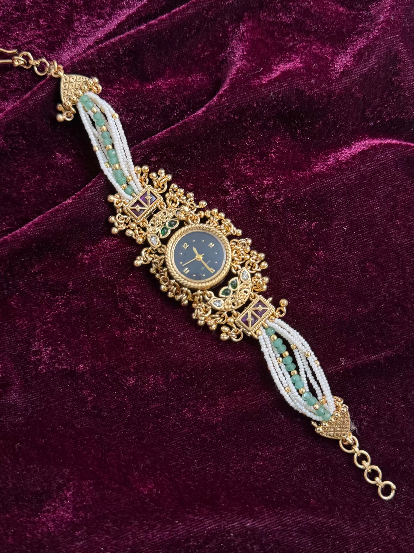 Black Round Dial Gold Maharani Watch Design Heritage Bracelet