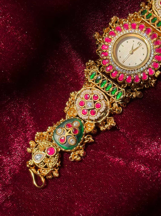 Rutu Inspired Rudra Motif Creamy Kundan Gold Plated Heritage Maharani Watch ( Partial COD 200₹ )