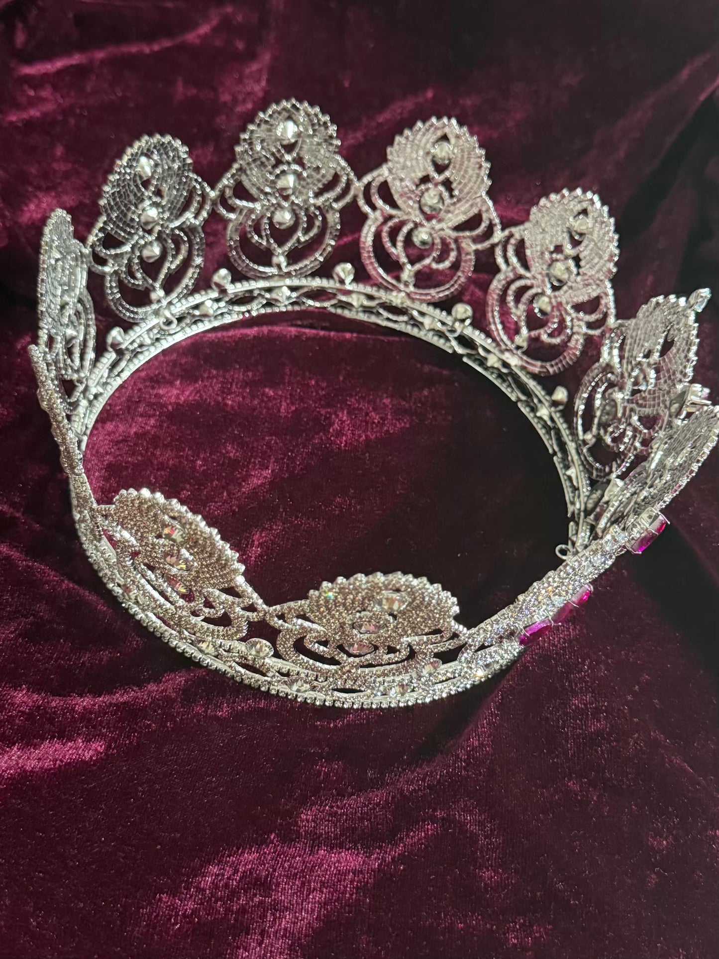 Pink Ruby Queen Crown - Silver Plated