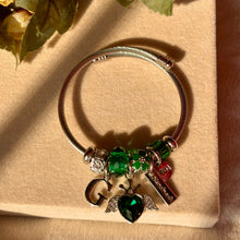 Load image into Gallery viewer, Pandora Style Emerald Flying Heart Charms Bracelet With Customised Initial ( Silver )
