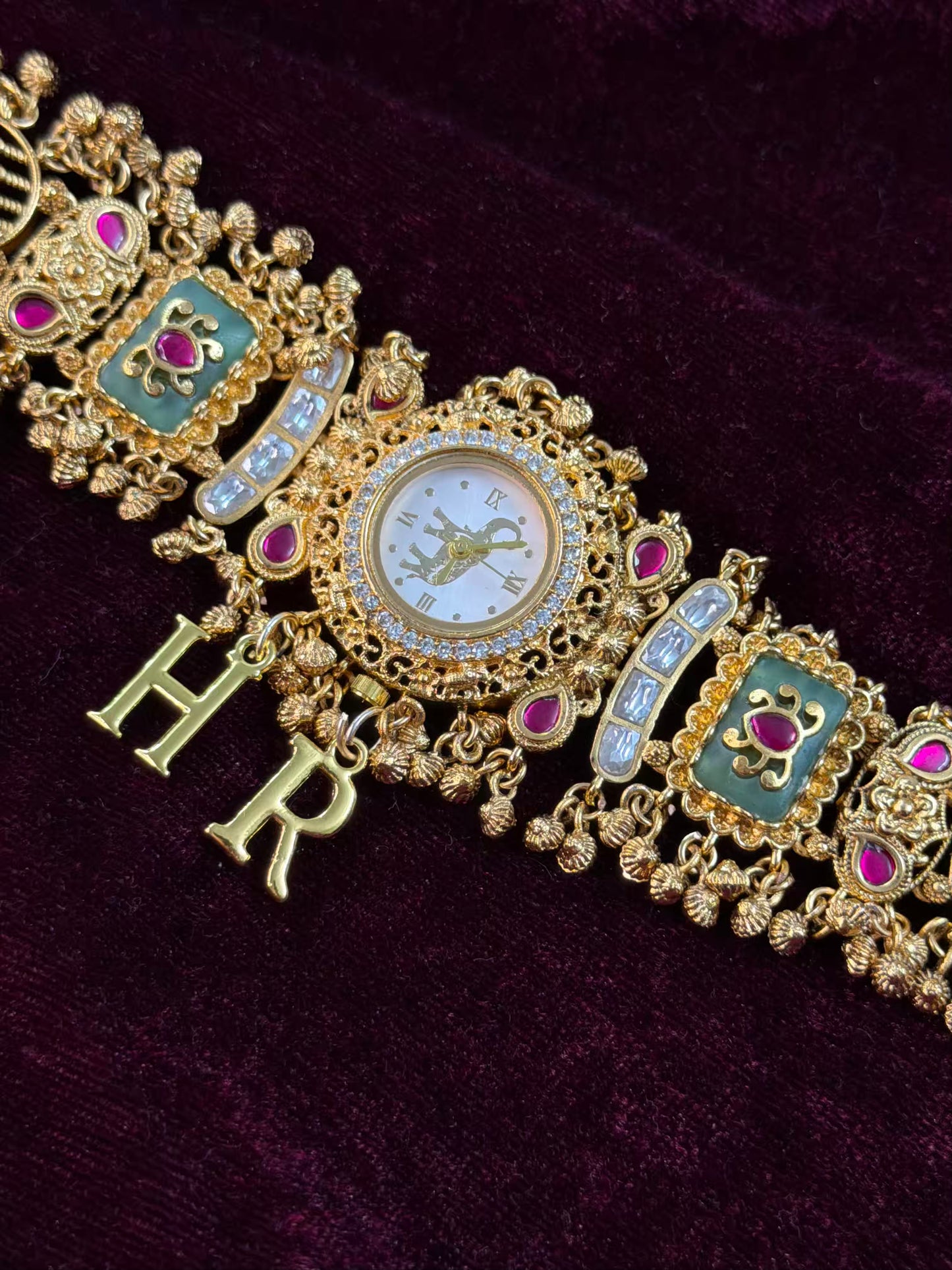 Green Dial Elephant Dial Maharani Watch Design Heritage Bracelet (Customise Initial )