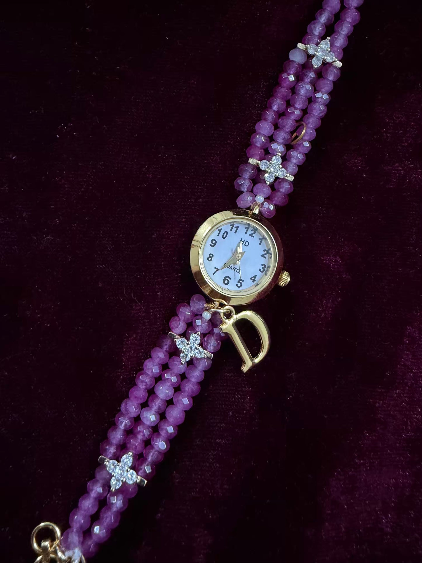Magenta Crystal Beaded Affordable Maharani Kundan Watch Design Heritage Bracelet