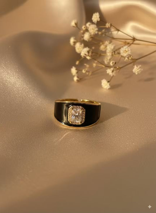 Black Chunky Gold Plated Premium Ring (Adjustable)