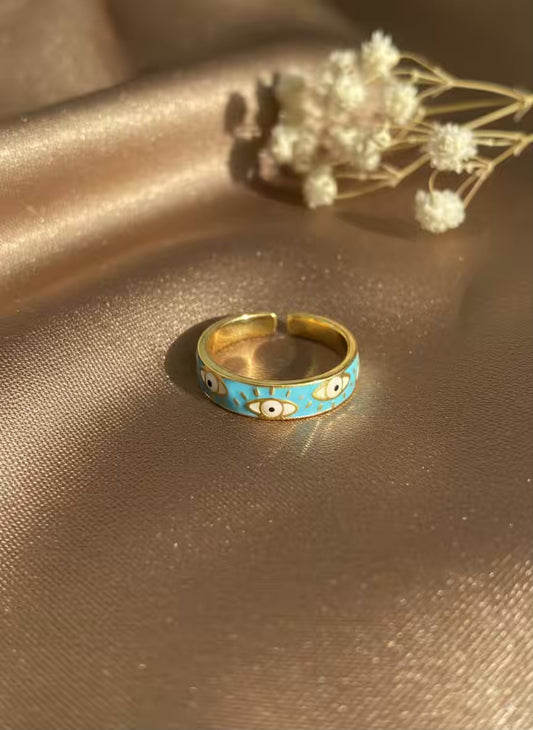 Blue Evil Eye Gold Plated Premium Ring (Adjustable)