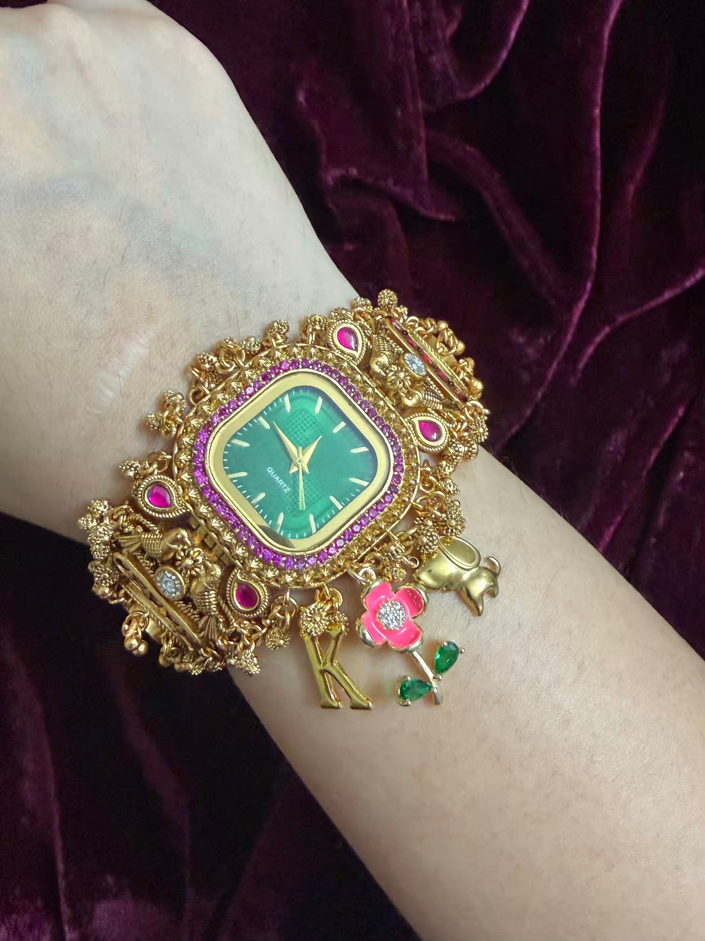 Square Dial Maharani Watch Heritage Bracelet with Charms