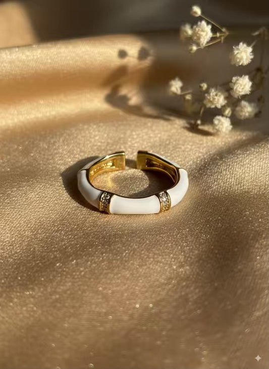White Bamboo Gold Plated Premium Ring (Adjustable)