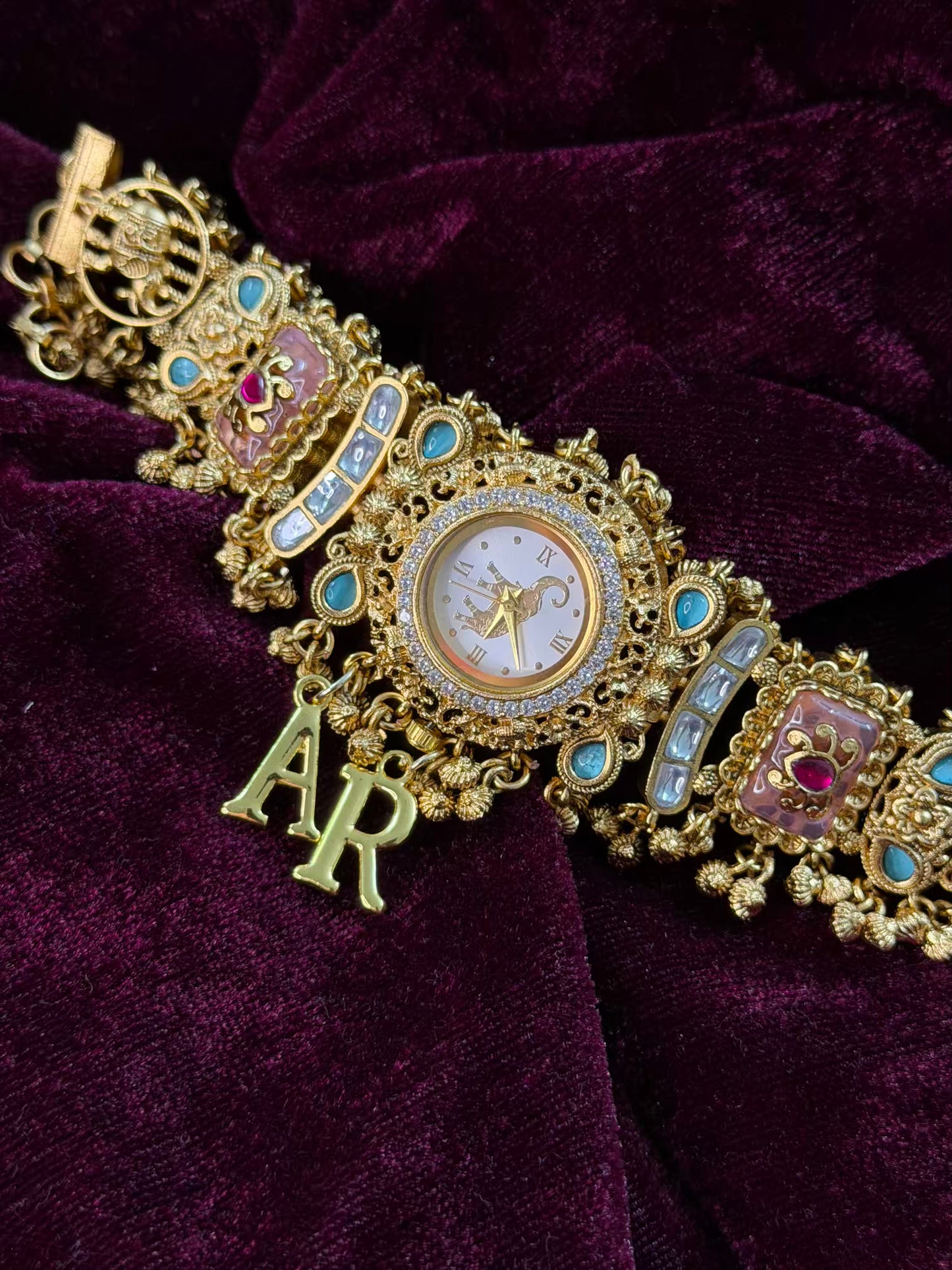 Green Dial Elephant Dial Maharani Watch Design Heritage Bracelet (Customise Initial )