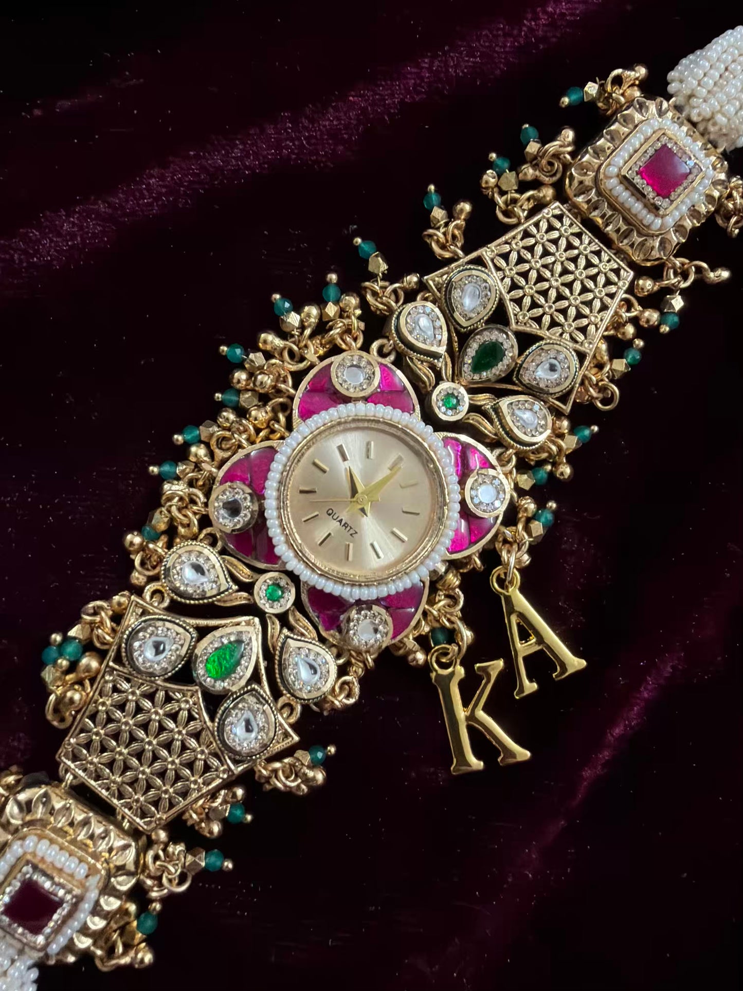 New Launch Kundan Floral Premium Gold Maharani Watch Design Heritage Bracelet ( Initials will be customised )