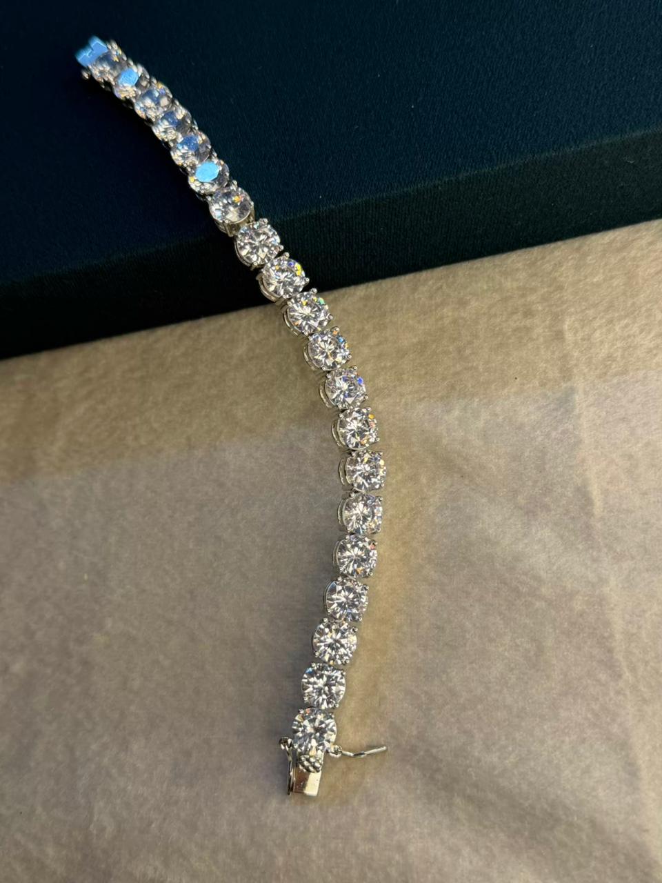 White Stone Round Shape Silver Plated Tennis Bracelet