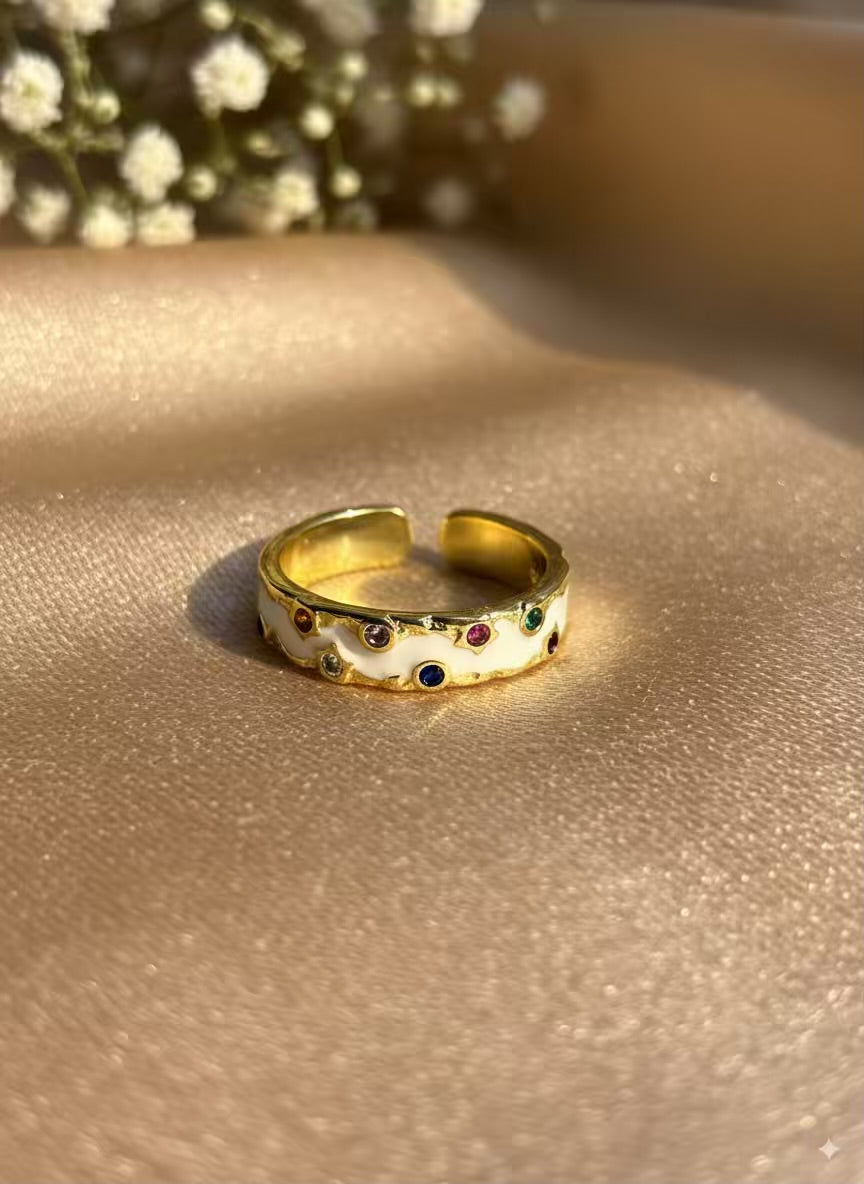 White Multi Diamonds Gold Plated Premium Ring (Adjustable)