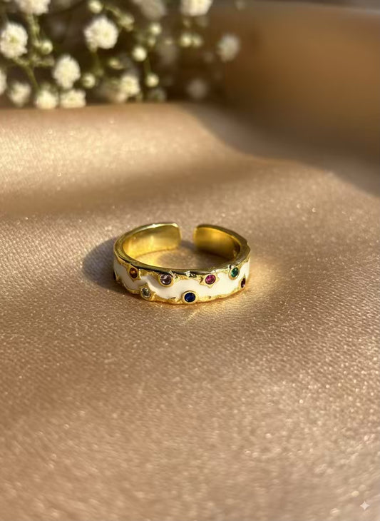 White Multi Diamonds Gold Plated Premium Ring (Adjustable)