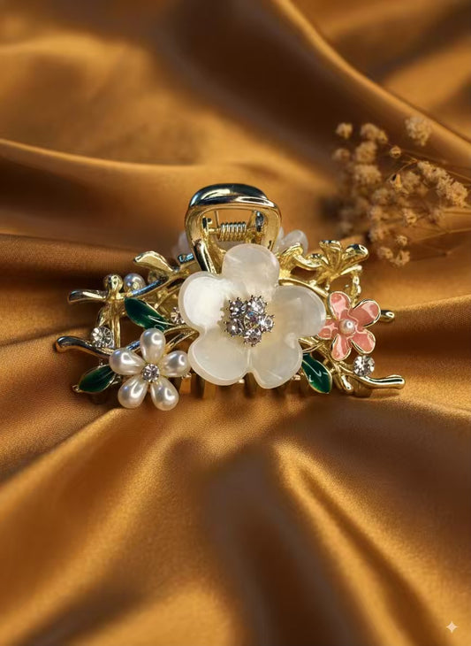 Navratri Premium Floral Claw Clip For Women- Stainless Steel