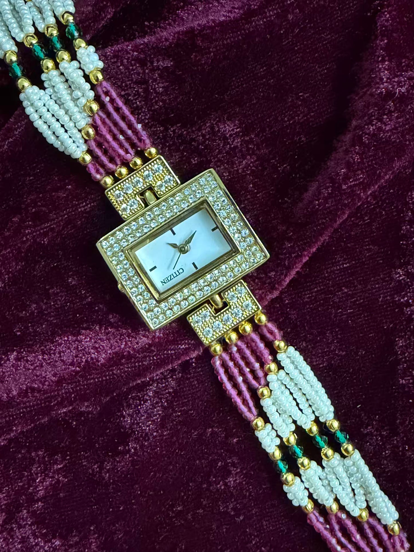 Square Dial Pink Gold Maharani Watch Design Heritage Bracelet