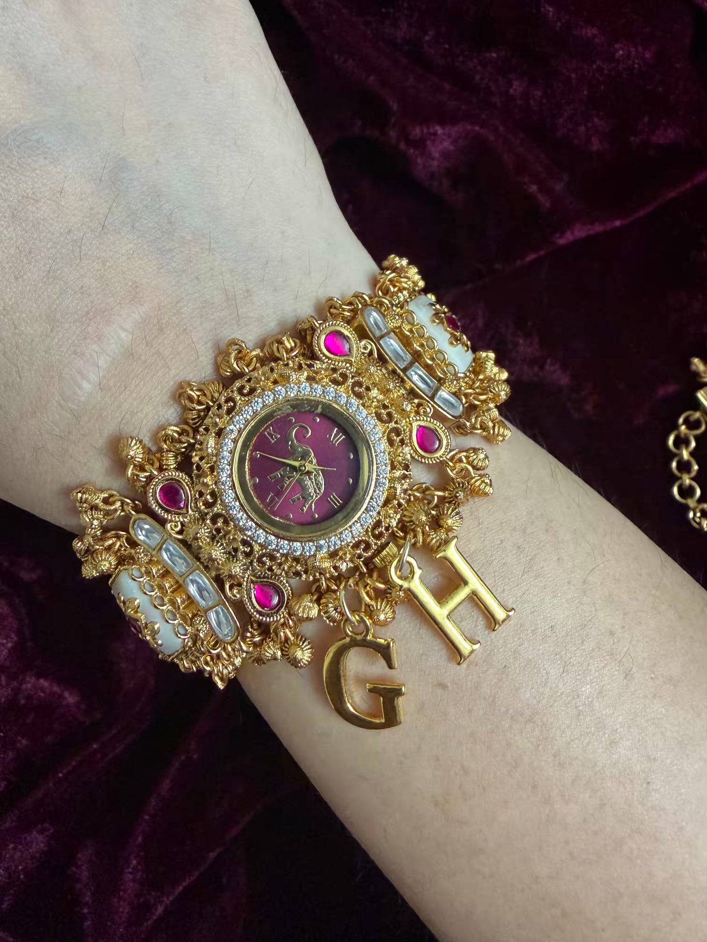 Burgundy Elephant Dial White Maharani Watch Design Heritage Bracelet ( Limited Edition )