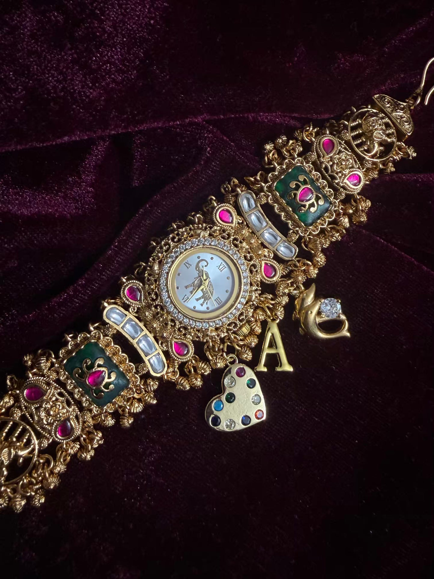 Hearts Elephant Dial Maharani Watch Design Heritage Bracelet (Customise FREE Initial )