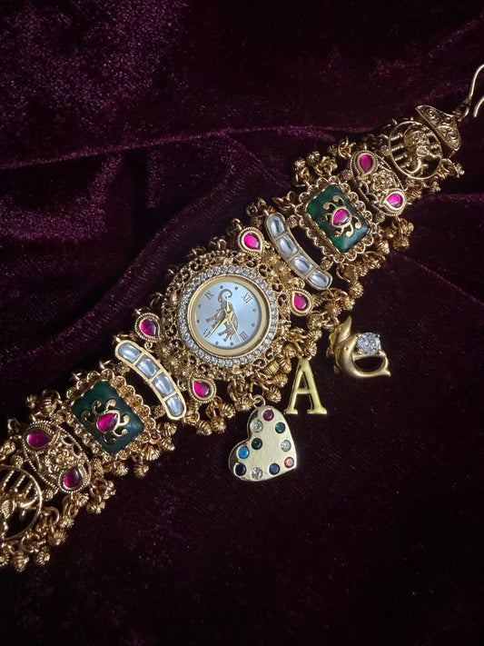 Hearts Elephant Dial Maharani Watch Design Heritage Bracelet (Customise FREE Initial )