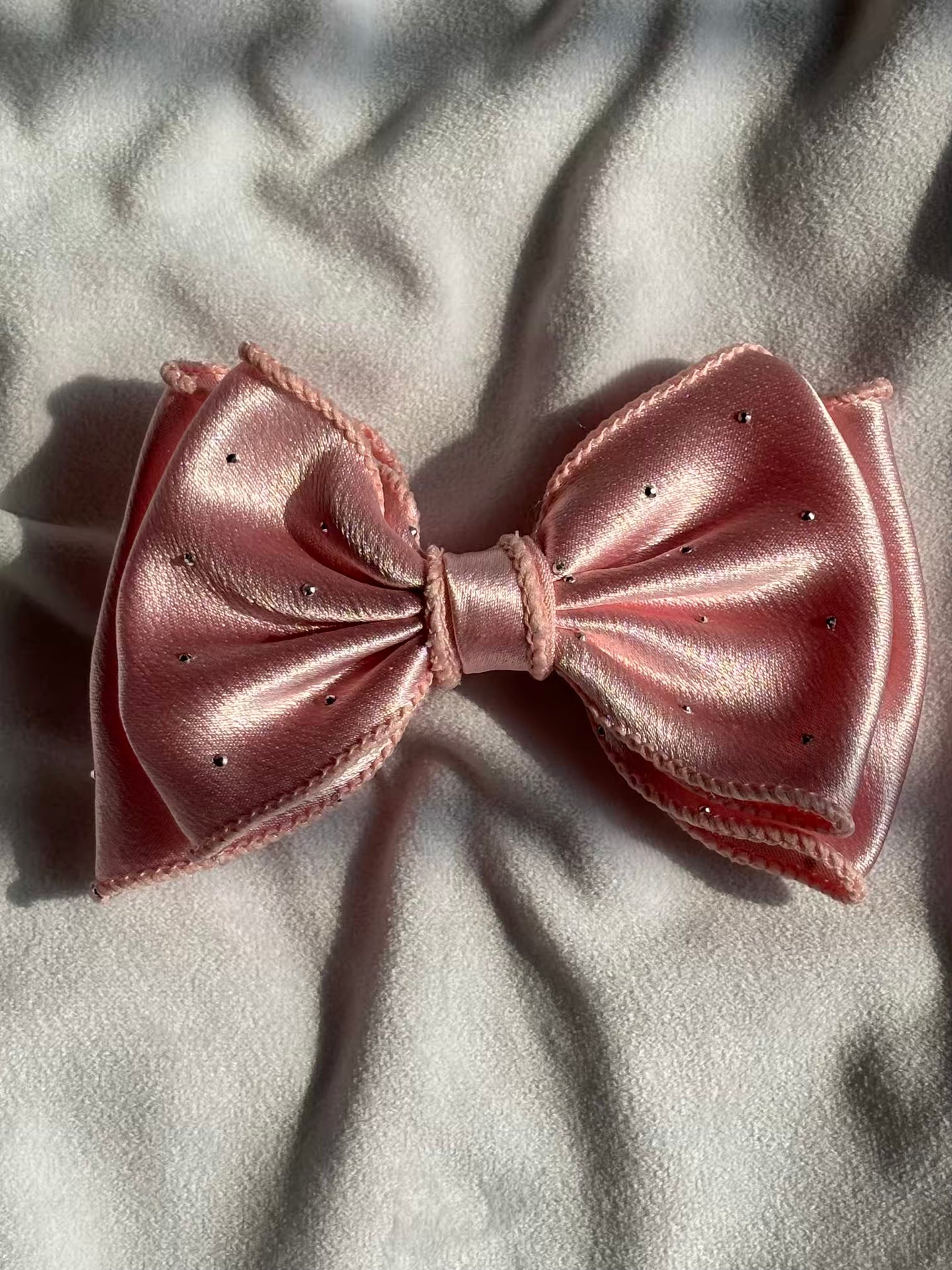 Pink Peach Layered Hair Bow Clip For Women -( Satin Textured )