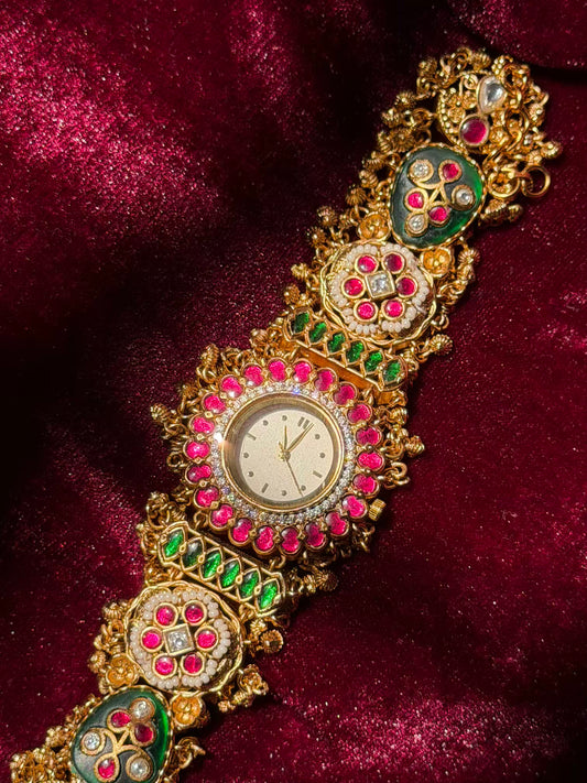 Rutu Inspired Rudra Motif Creamy Kundan Gold Plated Heritage Maharani Watch ( Partial COD 200₹ )