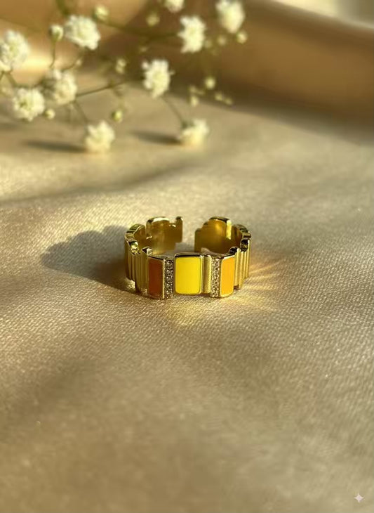 Yellow Orange Geometry Gold Plated Premium Ring (Adjustable)