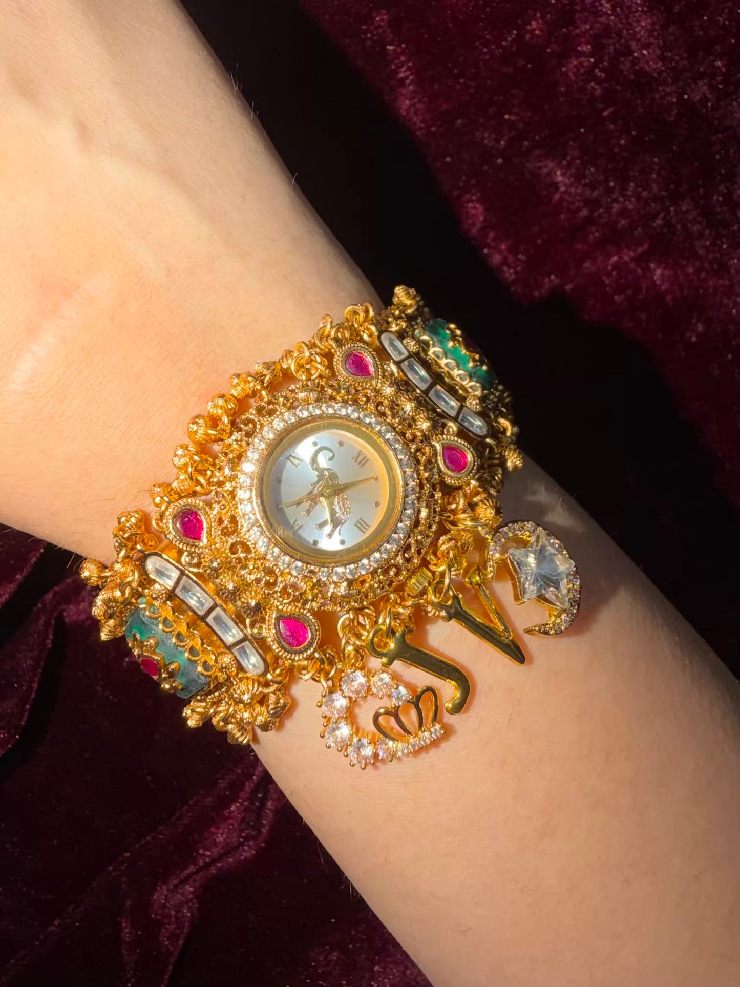 Elephant Dial Maharani Watch Heritage Bracelet with Crown and Moon