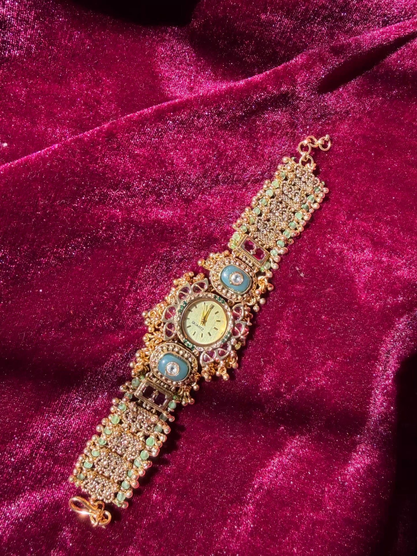 Queen Temple Motif Ruby Kundan Gold Plated Heritage Maharani Watch ( Partial COD 200₹ )