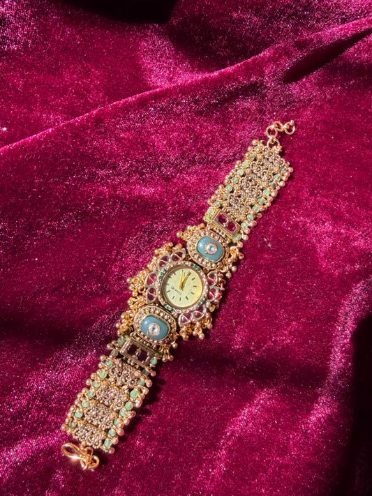 Queen Temple Motif Ruby Kundan Gold Plated Heritage Maharani Watch ( Partial COD 200₹ )