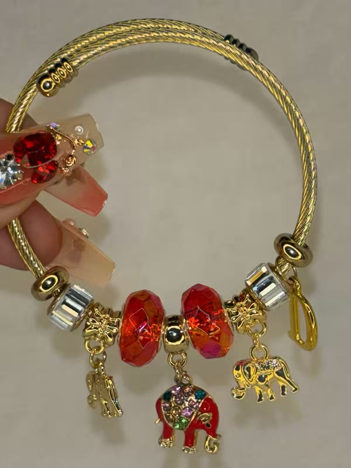 Pandora Charms Red Elephant Bracelet With Customised Initial  ( Gold )