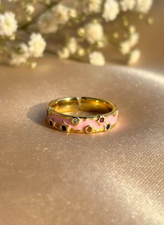 Baby Pink Multi Gold Plated Premium Ring (Adjustable)