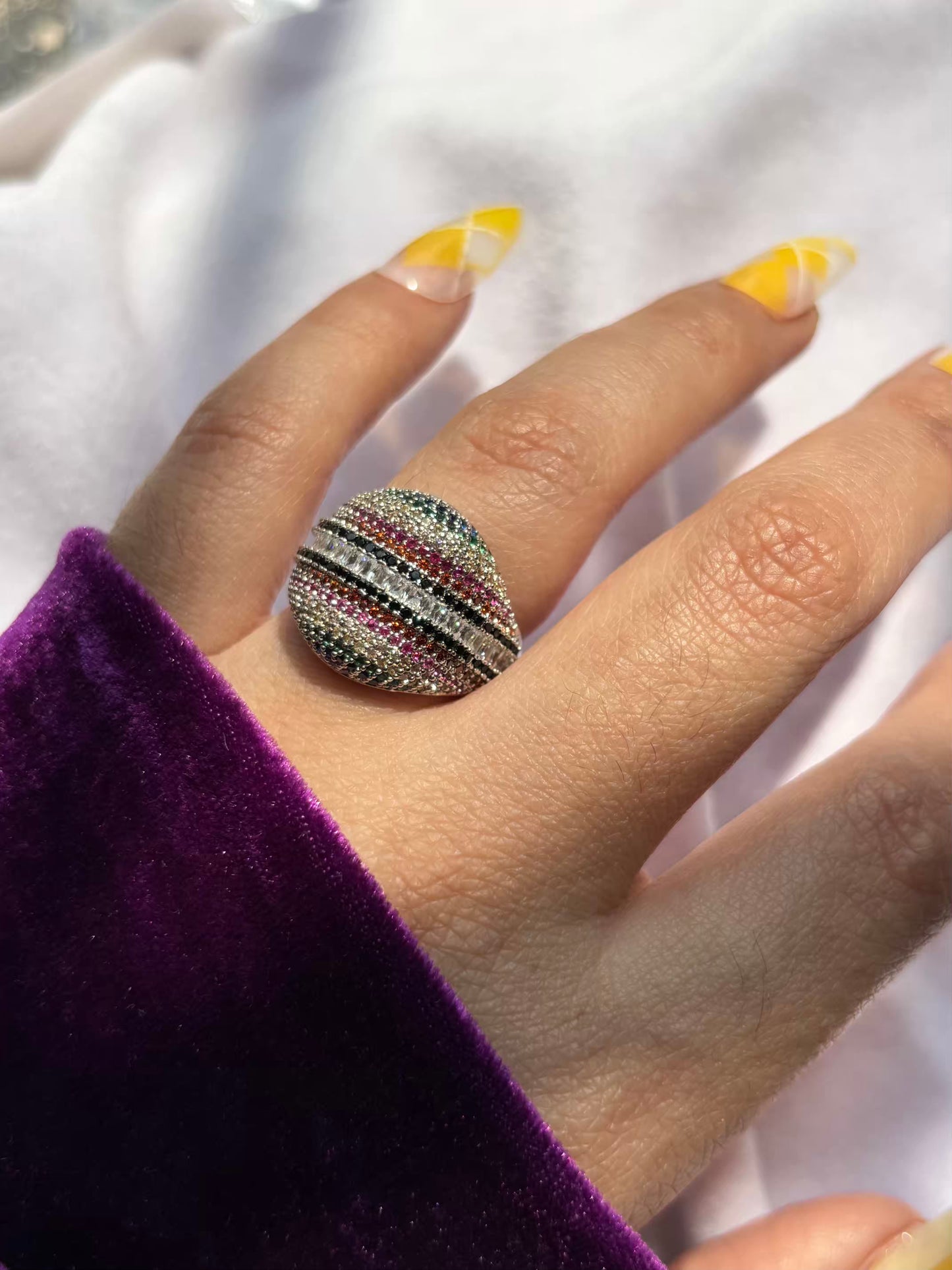 Premium Silver Colourful Loaded Studs Cocktail Style Ring in Size 8 US