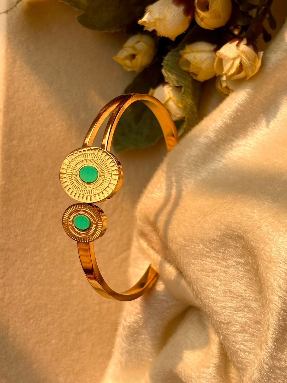 Turquoise Blue Stones  Style Kada Bracelet Bangle - Gold