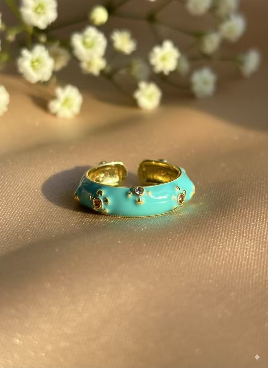 Sky Blue Chunky Gold Plated Premium Ring (Adjustable)