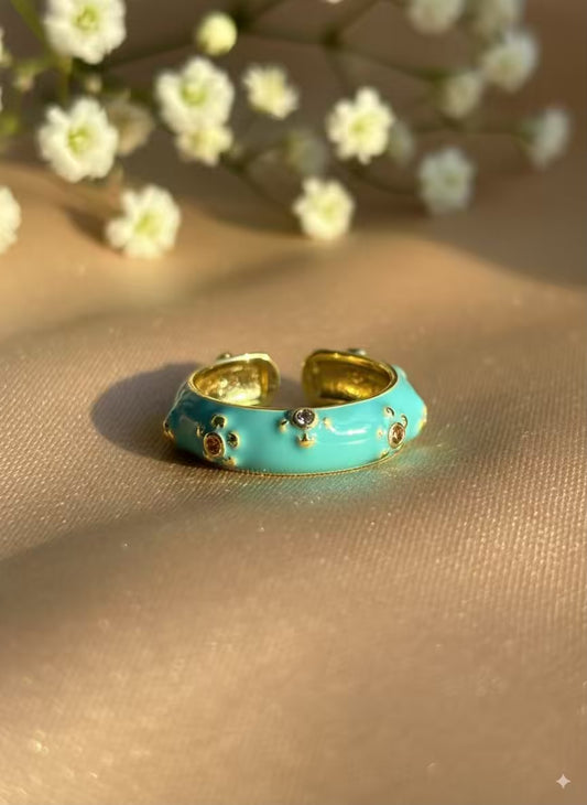 Sky Blue Chunky Gold Plated Premium Ring (Adjustable)