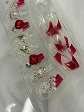 Load image into Gallery viewer, Transparent Red Ruby Stones Fancy Party Bridal Press On Nails ( Set of 24 )
