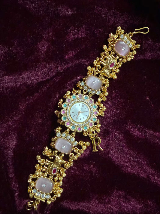 Pink Dial Luxury Watch Rakhi in Premium Swarovski