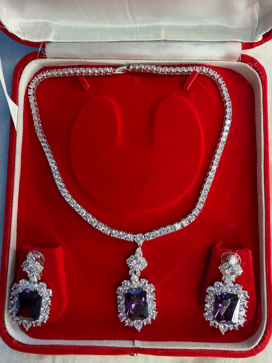 Amethyst Solitaire Rhodium Silver Necklace ( Open Delivery Available in Mumbai / Thane )( Prepaid / Partial COD )