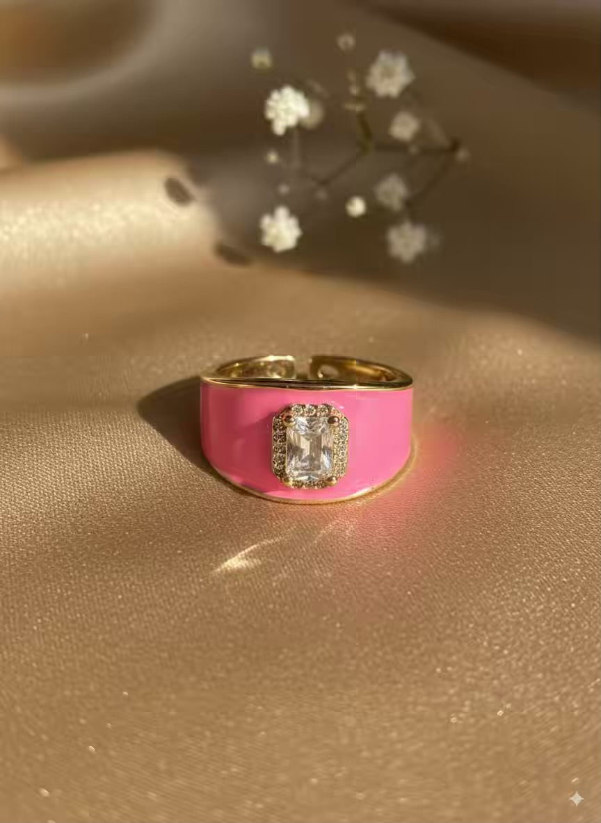 Pink Diamonds Gold Plated Premium Ring (Adjustable)