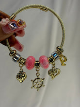 Load image into Gallery viewer, Pandora Charms Flourescent Pink Bracelet With Customised Initial ( Gold )
