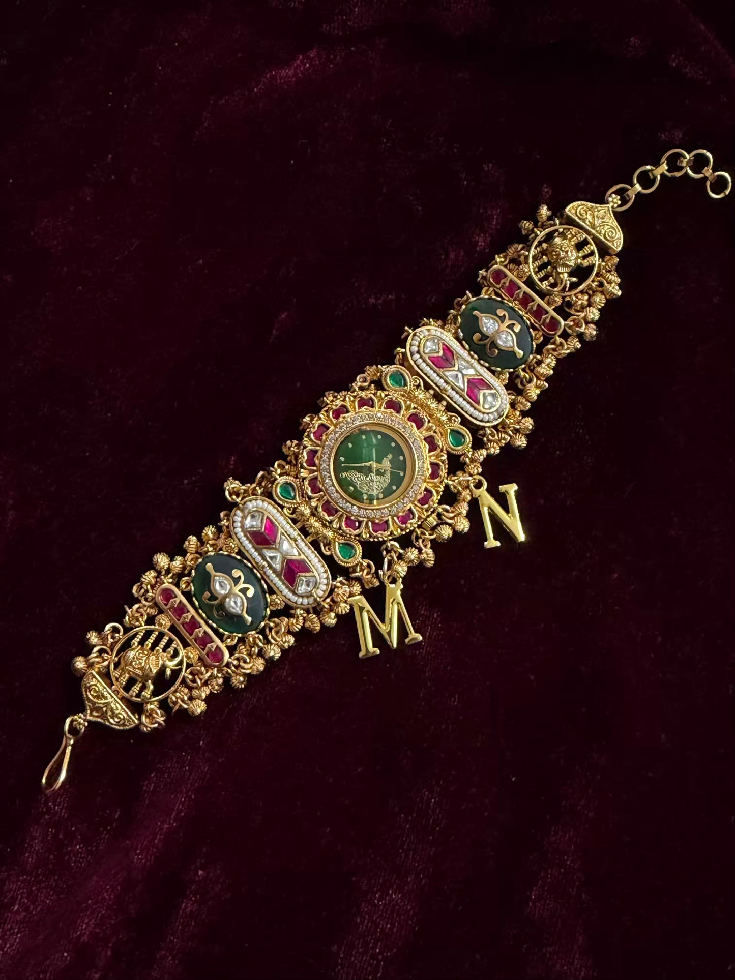 Green Peacock Kundan Watch Design Heritage Bracelet
