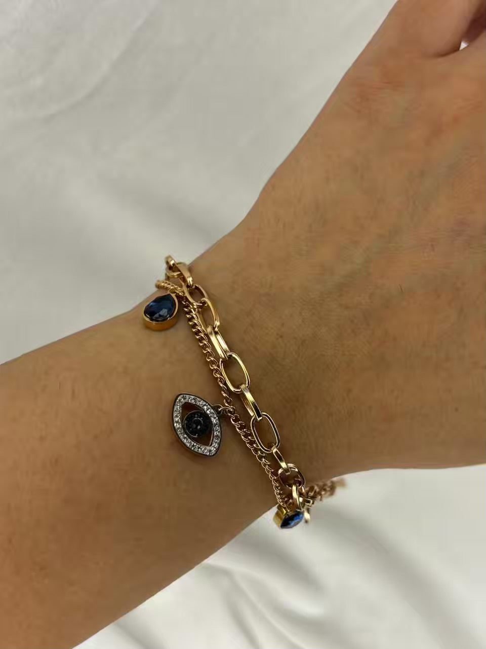 Nazar Battu Blue Evil Eye Rose Gold Bracelet