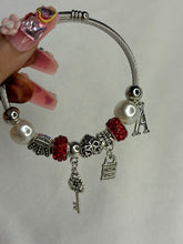 Load image into Gallery viewer, Pandora Charms Red Pearl Lock Key Bracelet With Customised Initial ( Silver )
