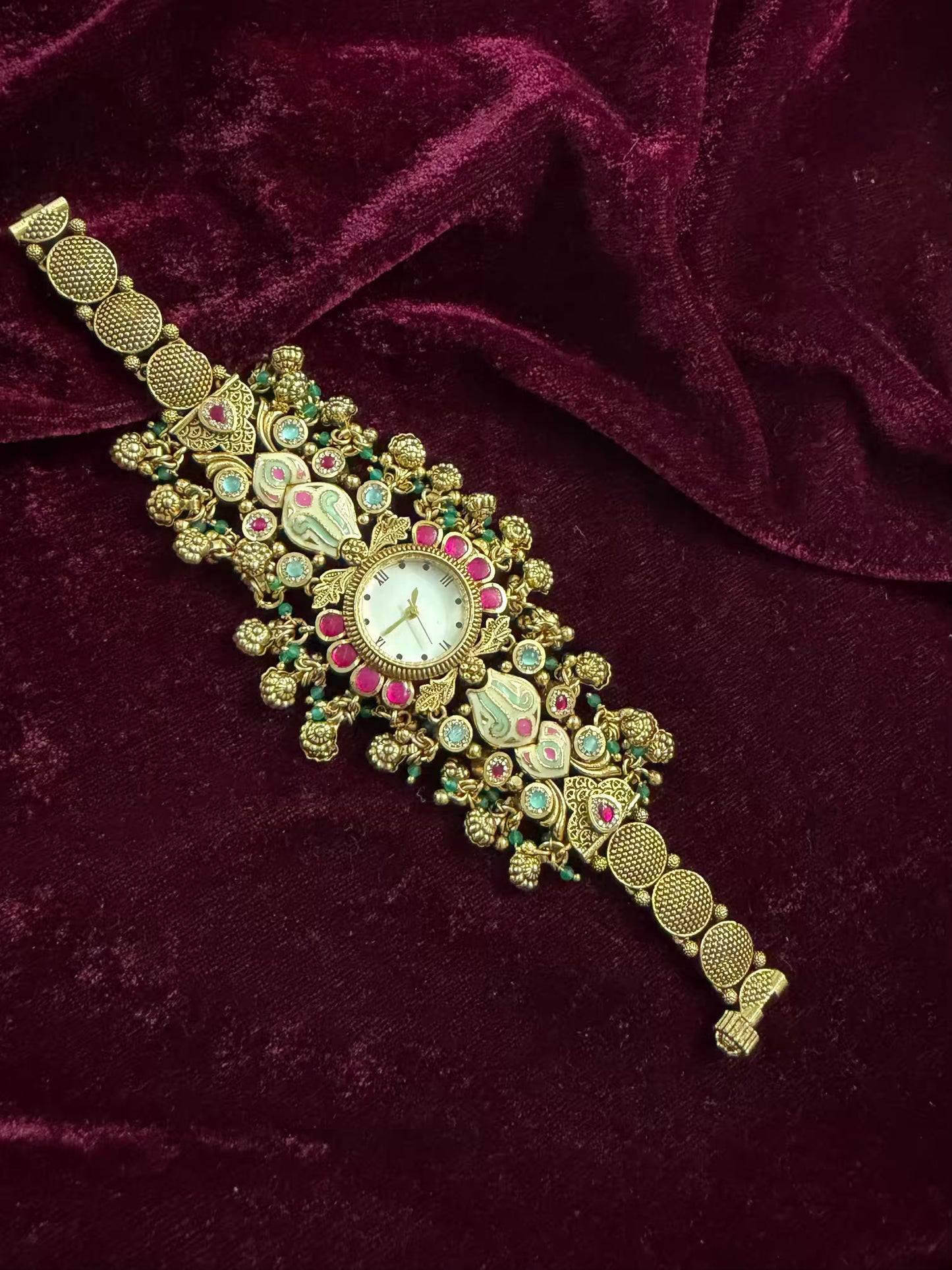 Pink Kundan Premium Gold Maharani Watch Design Heritage Bracelet
