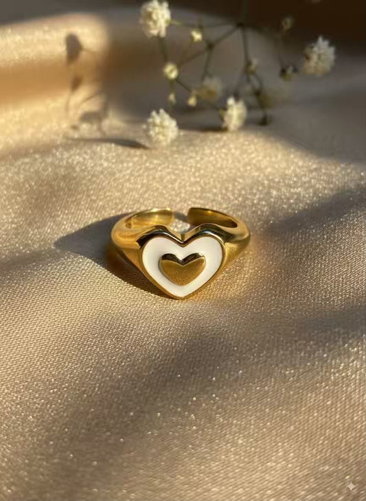 White Hearts Diamond Gold Plated Premium Ring (Adjustable)
