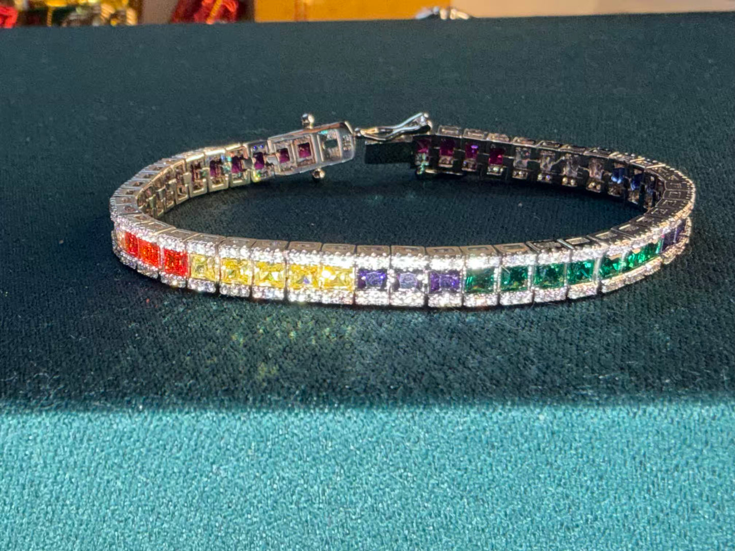 Multicoloured Rainbow Sparkle Premium Rhodium Silver Plated Tennis Bracelet