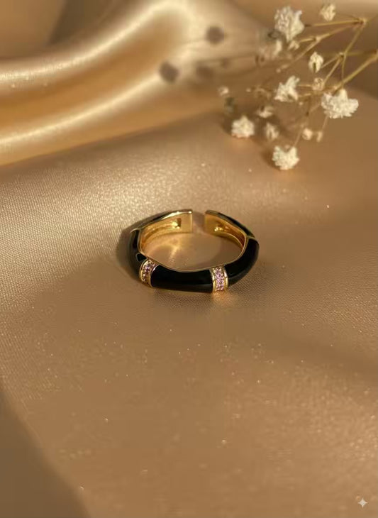 Black Bamboo Diamond  Gold Plated Premium Ring (Adjustable)