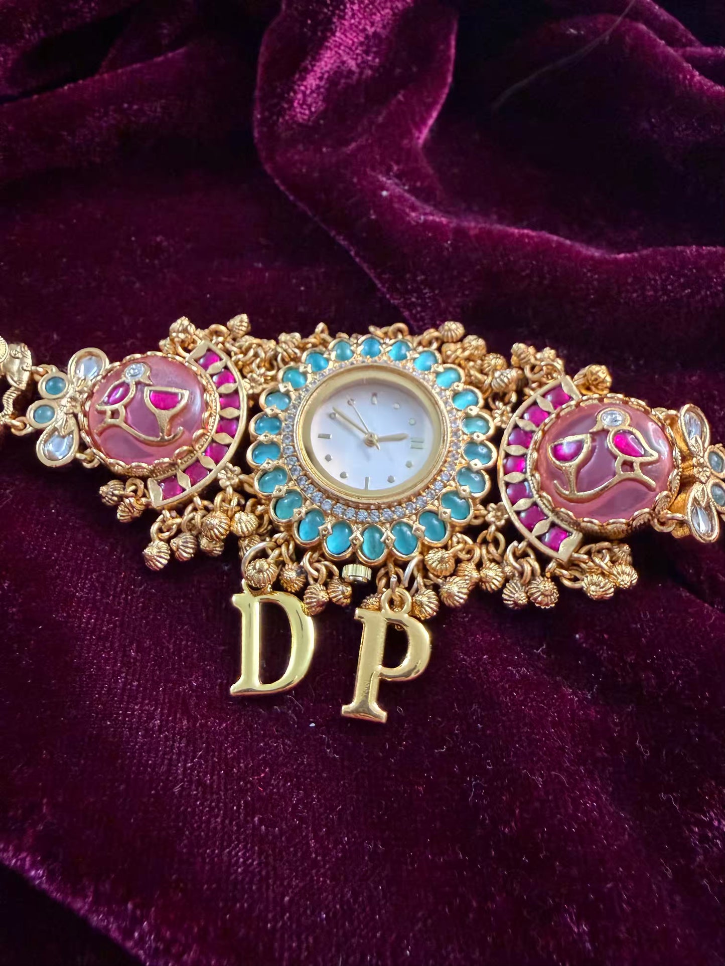 Rose Pink Blue Dial Maharani Watch Design Heritage Bracelet