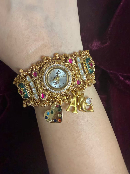 Hearts Elephant Dial Maharani Watch Design Heritage Bracelet (Customise FREE Initial )