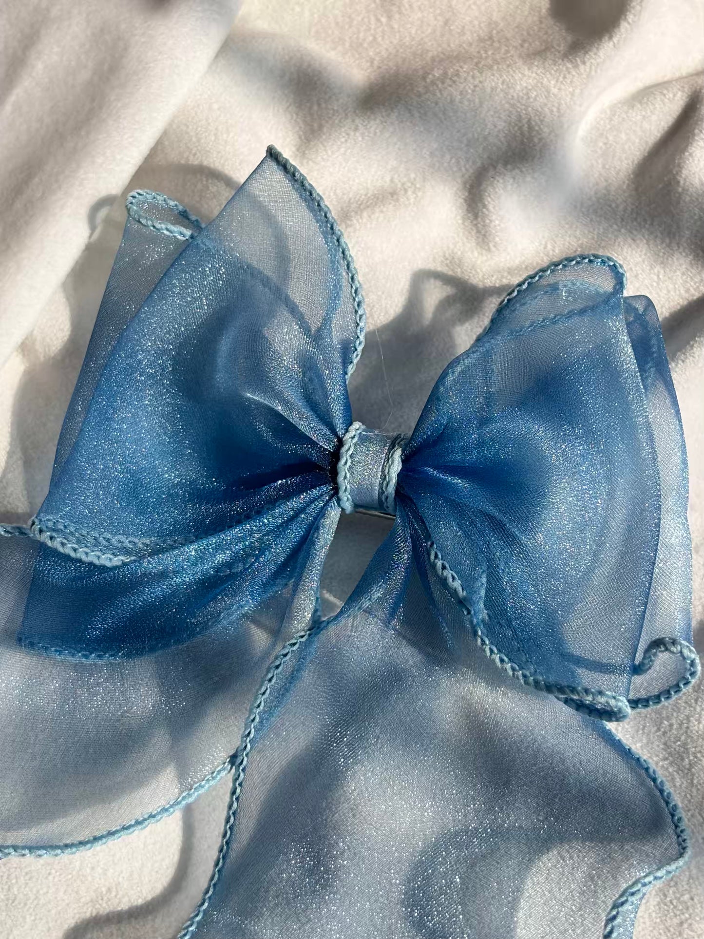 Lacy Blue Layered Hair Bow Clip For Women -( Lacy Border Wavy )