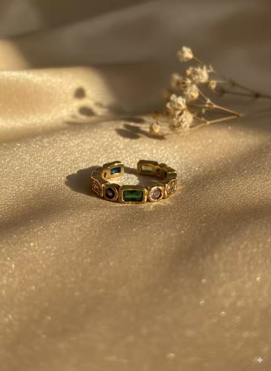 Geometric Pink White Diamonds Gold Plated Premium Ring (Adjustable)