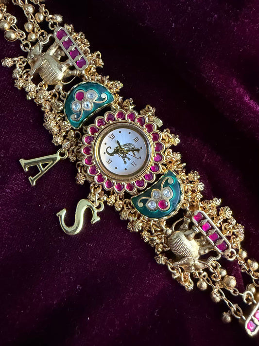 White Green Dial Half Moon Maharani Watch Design Bracelet
